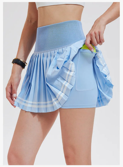 Women's Sporty Tennis Skirt Quick Dry Half-length Fitness Yoga Badminton with Lining Fashionable Pleated Short Skirt