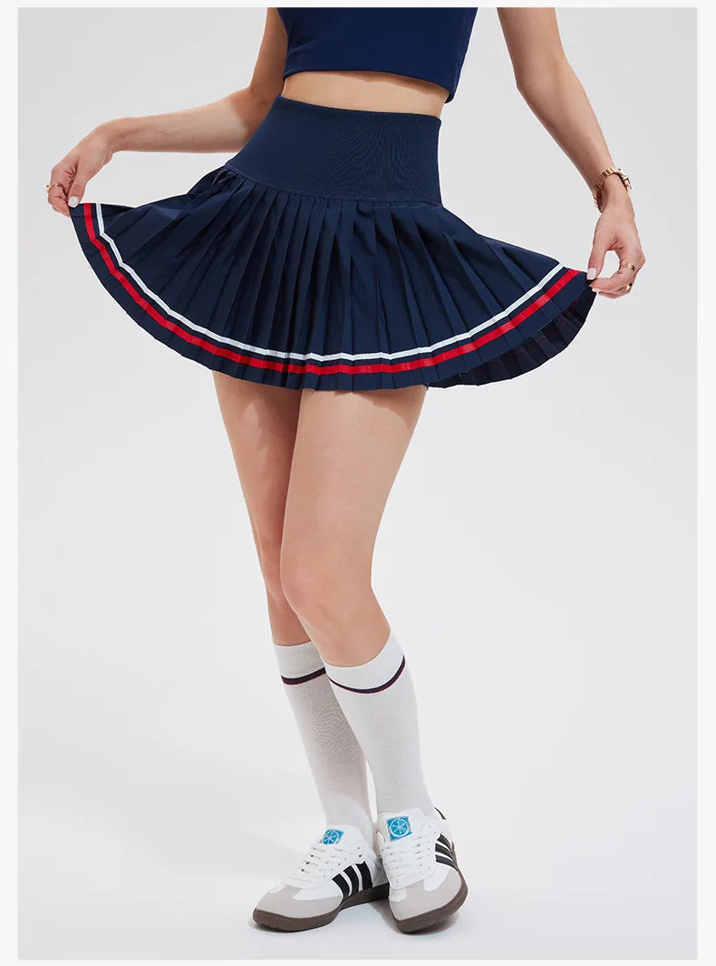 Women's Sporty Tennis Skirt Quick Dry Half-length Fitness Yoga Badminton with Lining Fashionable Pleated Short Skirt