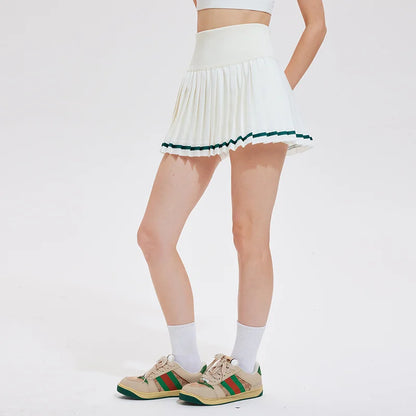 Women's Sporty Tennis Skirt Quick Dry Half-length Fitness Yoga Badminton with Lining Fashionable Pleated Short Skirt