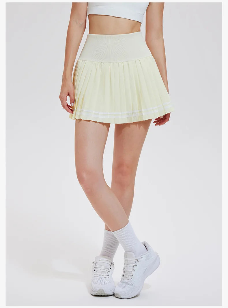 Women's Sporty Tennis Skirt Quick Dry Half-length Fitness Yoga Badminton with Lining Fashionable Pleated Short Skirt