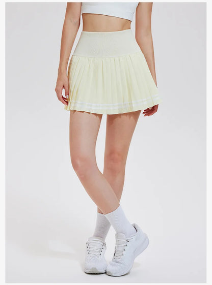 Women's Sporty Tennis Skirt Quick Dry Half-length Fitness Yoga Badminton with Lining Fashionable Pleated Short Skirt