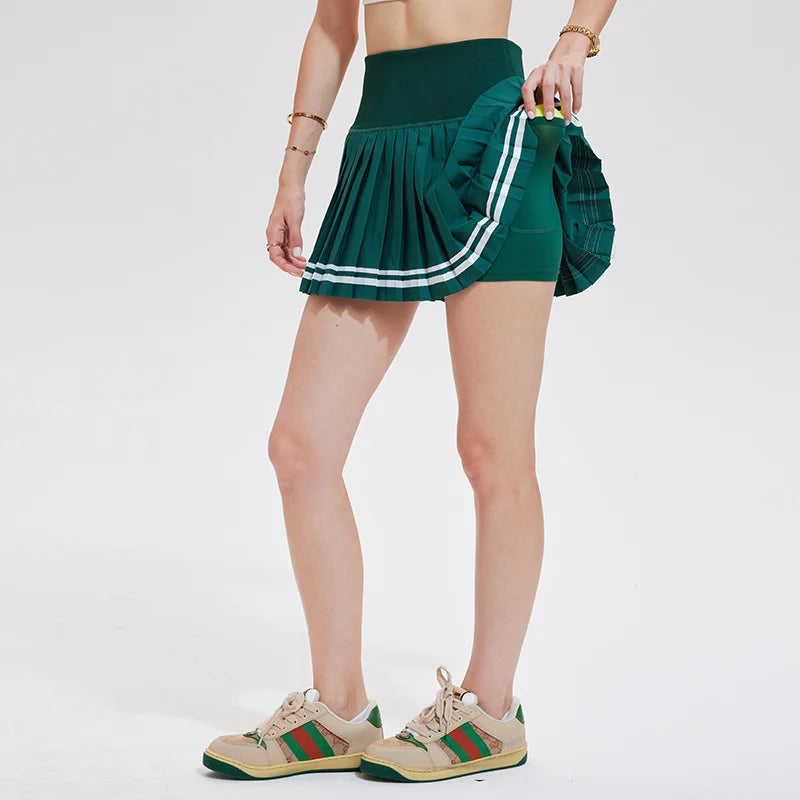Women's Sporty Tennis Skirt Quick Dry Half-length Fitness Yoga Badminton with Lining Fashionable Pleated Short Skirt
