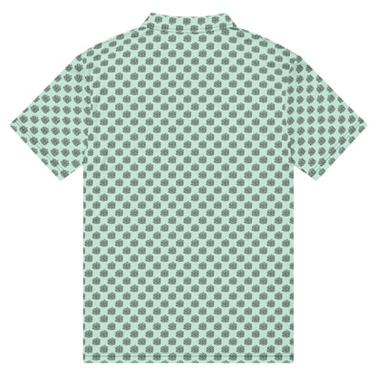 Men’s Slim Fit Golf Polo – Mint Coral Pattern, Breathable Athletic Shirt